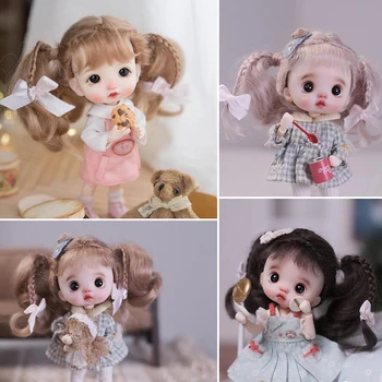D04-A979 детска играчка ръчна изработка OB11 1/8 Кукла BJD/SD кукла перука светло кафяво Сладък кон на косата двойна конска опашка коса, 1 бр.