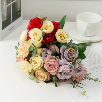 1 Букет от Изкуствени Цветя Рози 10 Глави Любовта Роза Сватбена Украса Фалшив Цвете за Дома за Сватба Парти Декоративни