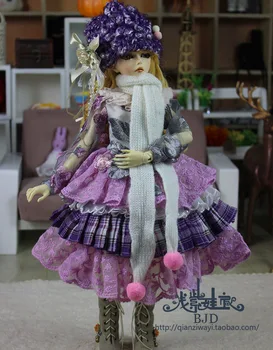 1/4 1/3 мащаб BJD рокля + шапка + шал комплект за BJD/SD дрехи и аксесоари за кукли, в комплекта не са включени кукла, обувки, перука и аксесоари 18D1593
