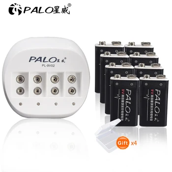 PALO 8pcs 9V 6F22 600mAh литиево-йонна Акумулаторна батерия с интелигентно зарядно устройство за бързо зареждане на литиево-йонна батерия 9V