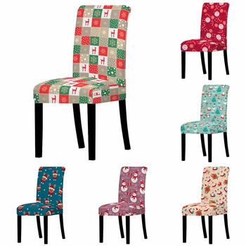 Калъфи за столове с цветен принтом, разтеглив коледни Седалките, устойчиви на замърсяване и нескользящие гъвкави калъфи за столове