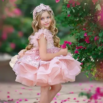 Gardenwed/ Буйни Рокля с цветя модел За Момичета, Диференцирани Тюлевое Рокля на Принцеса За Момиченца, дрехи За Сватбената парти, Рокля За Първо Причастие, Детска Рокля