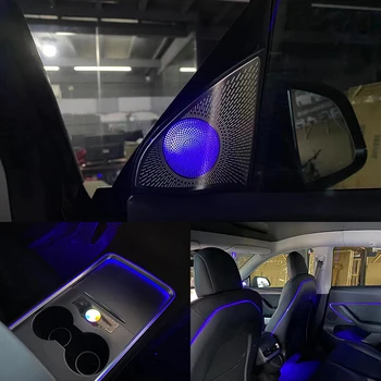 За Tesla нов Модел 3 Модел Y 2021 Лазерна резба Нов дизайн Выдалбливают Околния светлина LED Говорител на кутията в Атмосфера на Светлина
