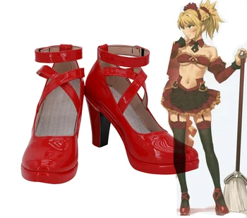 Fate Grand Order FGO Мордред Червени Обувки Cosplay Индивидуални Ботуши на Висок Ток за Момичета Хелоуин Cosplay