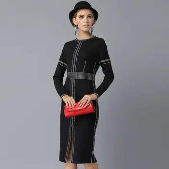 2020 есен ново трикотажное рокля, секси рокля със средна дължина, приталенное, утягивающее, дамско, пуловер, пола, есенно-зимна чанта, моден тренд