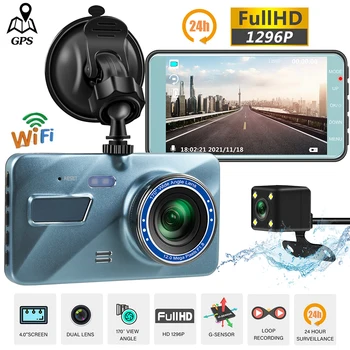 Автомобилен Видеорекордер WiFi 4.0 Full HD 1080P Dash Cam Камера за Задно виждане, видео Рекордер за Нощно Виждане Черна Кутия един dashcam Авто Dvr-GPS