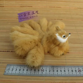 нова симулация малка играчка-лисица, сладка жълта девятихвостая кукла-лисица, подарък от около 20x8 см