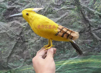 имитация на кълвача играчка пластмаса и кожа жълта птица кукла подарък от около 30 см 2175