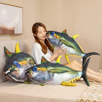1БР 125 см 3D Моделиране риба Тон Плюшени Играчки Меки Животни на Риба Плюшен Възглавница Творчески Разтегателен Възглавница Детски Подарък Начало Декор