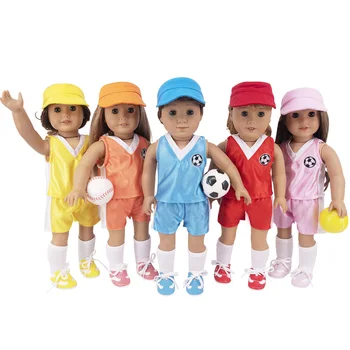 Облекло за кукли, Футболен спортен костюм, 1 комплект = 7 бр. За 18 инча, американски аксесоари за кукли 43 см, Поколение, подарък за момичетата за Рожден Ден