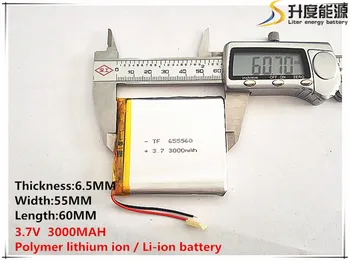 Безплатна доставка на 1 бр./лот 655560 3,7 В литиево-полимерна батерия 3000 ма САМ мобилен алармен кабел за зареждане на батерията съкровище