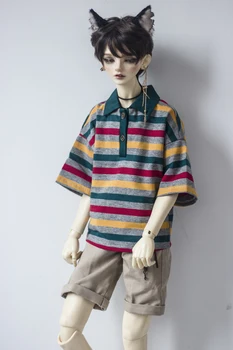 Облекло за кукли BJD подходящ за размера на 1/3 1/4 MSD, лесна и универсална риза с къси ръкави на райета, риза с къс ръкав, с аксесоари за кукли