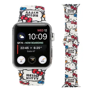 Силиконов ремък Sanrio Hello Kitty За Apple Watch Band 44 мм 40 мм 45 мм 41 мм 42 мм 38 мм 44 45 мм Гривна Iwatch 7 se 3 4 5 6 8
