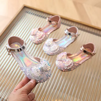 Детски модни Сандали Принцеса с кристали; Новост лятото на 2022 г.; Плажни обувки на плоска подметка с мека подметка за момиченца; 21-36 години; Обувки за най-малките/големите деца ; Детски обувки