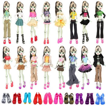 Мода Ръчно изработени 12 предмети/комплект = 6 Облекло Пола, Рокля, Панталони, Палта + 6 Обувки за Кукли Monster High Аксесоари Куклена Къща на Мебели