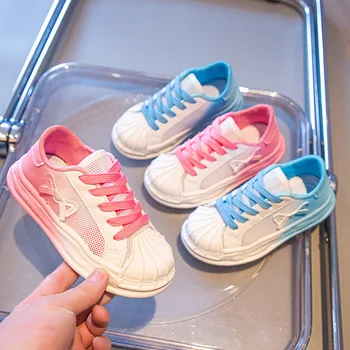 Детски Маратонки Наклон цвят, Лятна Мода 2022 г., Детска Бяла, Спортни Обувки За Момичета и Момчета, Окото Детски Ежедневни Обувки на Дебела подметка
