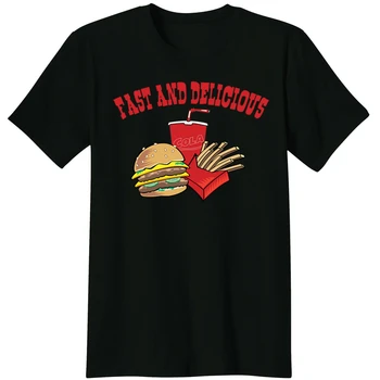 Бърза и Вкусна Тениска За любителите на Хамбургери с Пържени Картофи и Газировкой, Нова Тениска от 100% Памук с Къс Ръкав и Кръгло деколте, Случайни Мъжки Топ