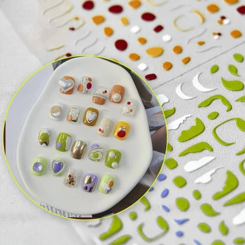 Украса за дизайн на ноктите Абстрактни Сладки Стикери за Нокти Зелен Оранжев Натиснете върху Ноктите 5d Релефни Нокти Плъзгачи за Нокти 2022