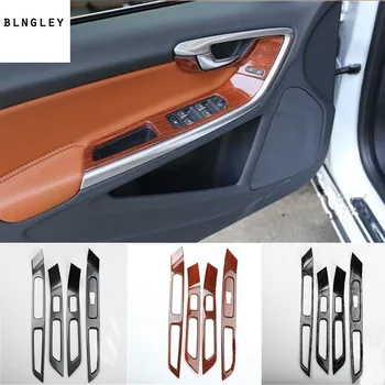 4 бр./лот, ABS-карбоновое влакна, песъчинки или дървена зърно, автомобили панел за стеклоподъемника, декоративна капачка за 2014-2018 Volvo S60
