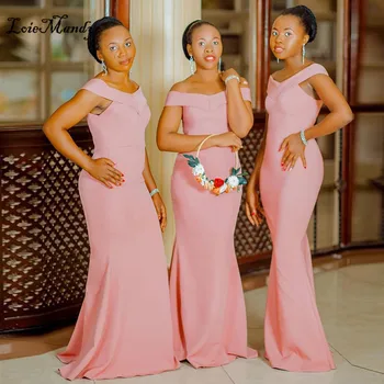 Розови Рокли на Шаферките Дълги 2022 Африканска Русалка Булчинската Женствена Рокля За Гости Секси Рокля С V-образно деколте и Отворен гръб Vestidos de dama de honor