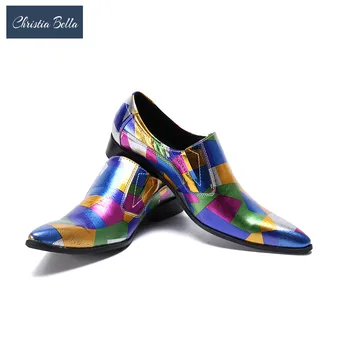 Christia Bella/ Модни Оксфордские Бизнес Мъжки Обувки От Естествена Кожа С Високо Качество, Ежедневни Дишаща Мъжки Обувки На Равна Подметка, Реколта Е С Цветна Обувки