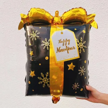 Нова Година 2023 Вечерни Декорация На Подаръци Балон Черното Злато Подарък Кутия Във Формата На Алуминиево Фолио Балон Деца Честита Нова Година Вечерни Сувенири