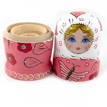Прекрасната Кукла-гнездене кукли с Дизайн за момичета, Matryoshka, Розовото, Червеното, 10 бр. Детски Подаръци за Момичета, Картини, направени на ръка, Украса за дома