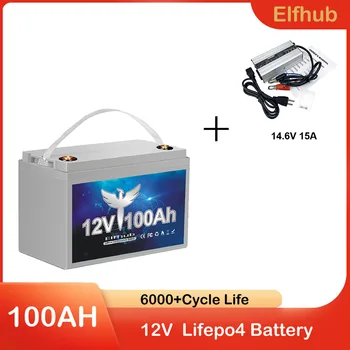 Elfhub 12 В 36-48 В 100Ah LiFePO4 Батерия Вграден BMS Литиево-Желязо-Фосфатный Батерия За Слънчевата Лодка на АВТОБУСА Къща за Тралене на Мотор