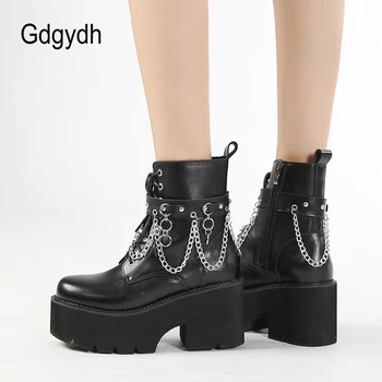 Gdgydh/Демисезонные Армейските Обувки за Cosplay в готически стил за Хелоуин, Пикантни Женски Обувки в стил Джунглата на платформата на веригата, Удобни Обувки на дебелите ток, Голям Размер на 43