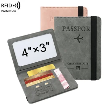 Еластична, Кожена Лента Корици За Паспорти RFID Заключване За Карти Пътен Притежател На Паспорт в Чантата си Органайзер За Документи, джоб За Мъже Жени