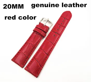 1БР Високо качество на 20 ММ естествена кожа Каишка за часовник каишка за часовник червен цвят-070706