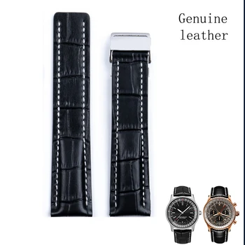 Каишка за часовник от естествена кожа, подходящи за каишка за часовник Breitling 22 мм, 24 мм мъжка кожена гривна дишаща и издръжлива