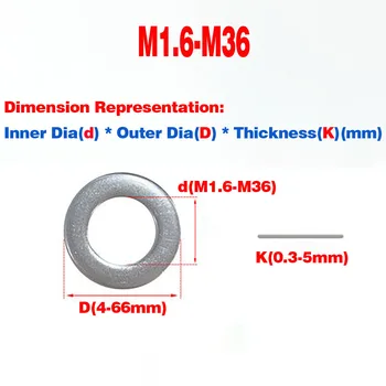 304 Метално уплътнение от неръждаема стомана / вита-Плоска шайба Увеличена и Удебелена Тънка Мезонная Кръгла M1.6M3M4M5M36
