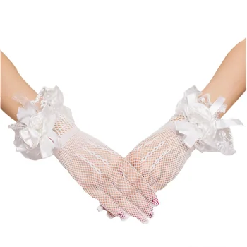 Сватбени Ръкавици Сватбена Рокля, Къси Дантелени Цветни Панделки Високи Еластични Възли Бели Червени Мрежести Ръкавици сватбени ръкавици бели ръкавици