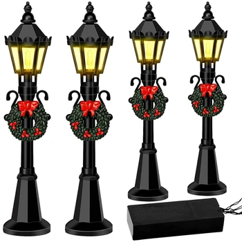 НОВО-Коледни мини-модели на улични лампи, 4 бр., мини-уличен фенер, Уличен фенер за куклена Къща, Аксесоари за приказна градина с микро-пейзаж