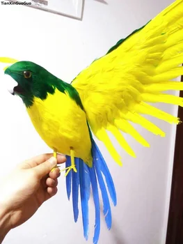 голям 42x60 см расправляющий крила папагал жълто-тъмно-зелени пера на папагал птица е труден модел, украса на градината декорации подарък s1449
