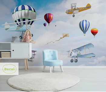 Бакал Персонализирате фотообои с Въздушно Топка рисувани стенни личност Карикатура самолет детска стенни декоративни 3d тапети