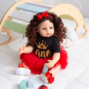 55 См, Пълна Силиконово Тяло Възстановената Момиче Кукла Къдрава Коса Реалистични Деца, Бебета Вана Кукли, Играчки Детски Подарък За Рожден Ден