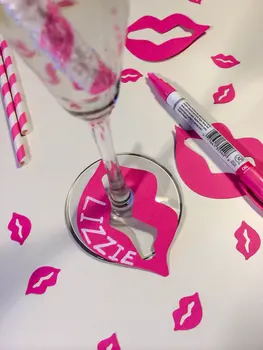 мода устните напитка чаша вино пръстен маркери карти за окачване на моминско парти булчински душ годеж украса за партита тагове