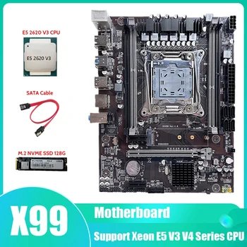 AU42 -X99 дънна Платка LGA2011-3 дънната Платка на компютъра Поддържа Оперативна памет DDR4 с процесора E5 2620 V3 + кабел SATA + M. 2 SSD, 128 грама