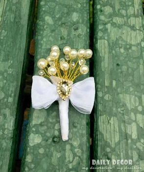 Обичай ! Ръчно изработени от Перли, Кристали, Кристали сватбени бутониери на булката/младоженеца необичайни вечерни corsages flor en el ojal ramillete