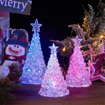 Новата Коледна Елха Лека Нощ Празничен Подарък 7 Цвята Мигащи Приказни Светлини Работещи На Батерии Атмосфера Спални Орнамент Лека Нощ