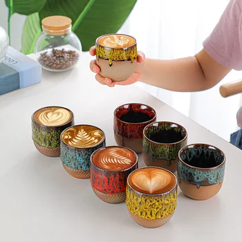 Творчески Японски Поток Глазура Майстор Чаша Пещ За Печене Промяна на чаша Еспресо Груба Керамика Ретро Чаена Чаша дръпна цвете керамична чаша