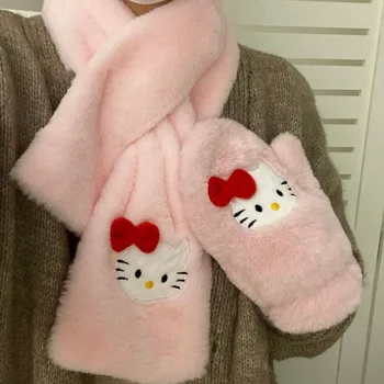 Мультяшные Плюшени Ръкавици Kawaii Sanrios Плюшени Играчки Здравей Kittys Cinnamoroll Аниме Кукла Сгъсти Ветрозащитный Топъл Шал Подарък През Зимата