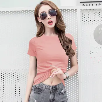 [100% памук] Женска тениска с къс ръкав 2020, Нова Мода Лятна Тениска, Топ, Тънка мрежа Червената Фланелка в корейски стил, Универсална Мода